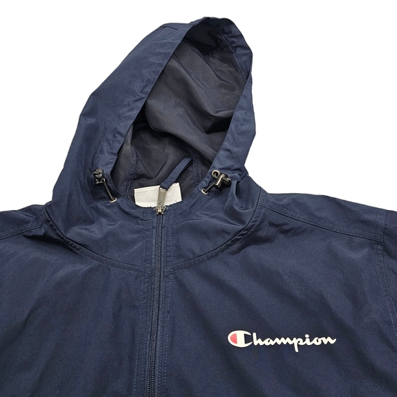 Champion Full Zip Jacket Men's Size Medium Blue Lightweight Wind Breaker Hooded - Picture 3 of 13